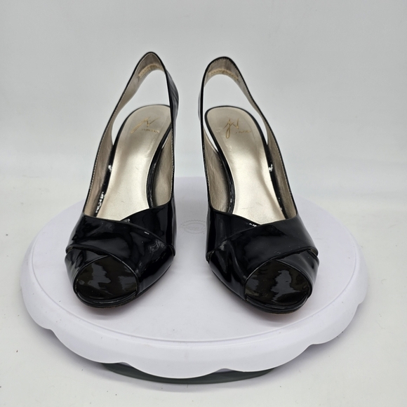 J Vincent Shoe Women's 8.5 Merry Patent Leather  Heel Criss Cross Peeptoe Pumps - Picture 8 of 8